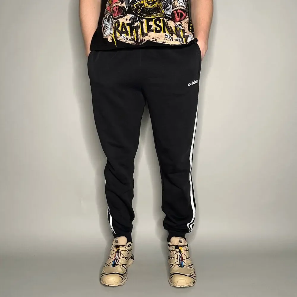 Vintage Y2K Adidas Sweatpants Mens L Slim Fit Black White Soccer Cotton Joggers